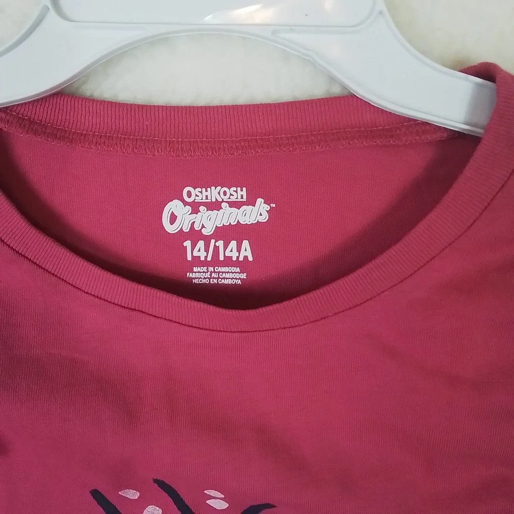 OshKosh Long Sleeve Cotton T-Shirt Girl's‎ Size 14 Pink w/ Graphic